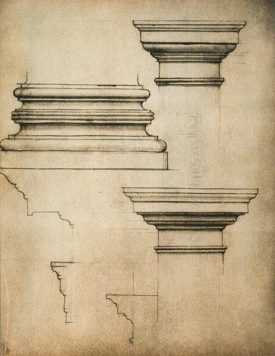 Base and capitals of a pillar (drawing by Michelangelo) by Michelangelo Buonarroti